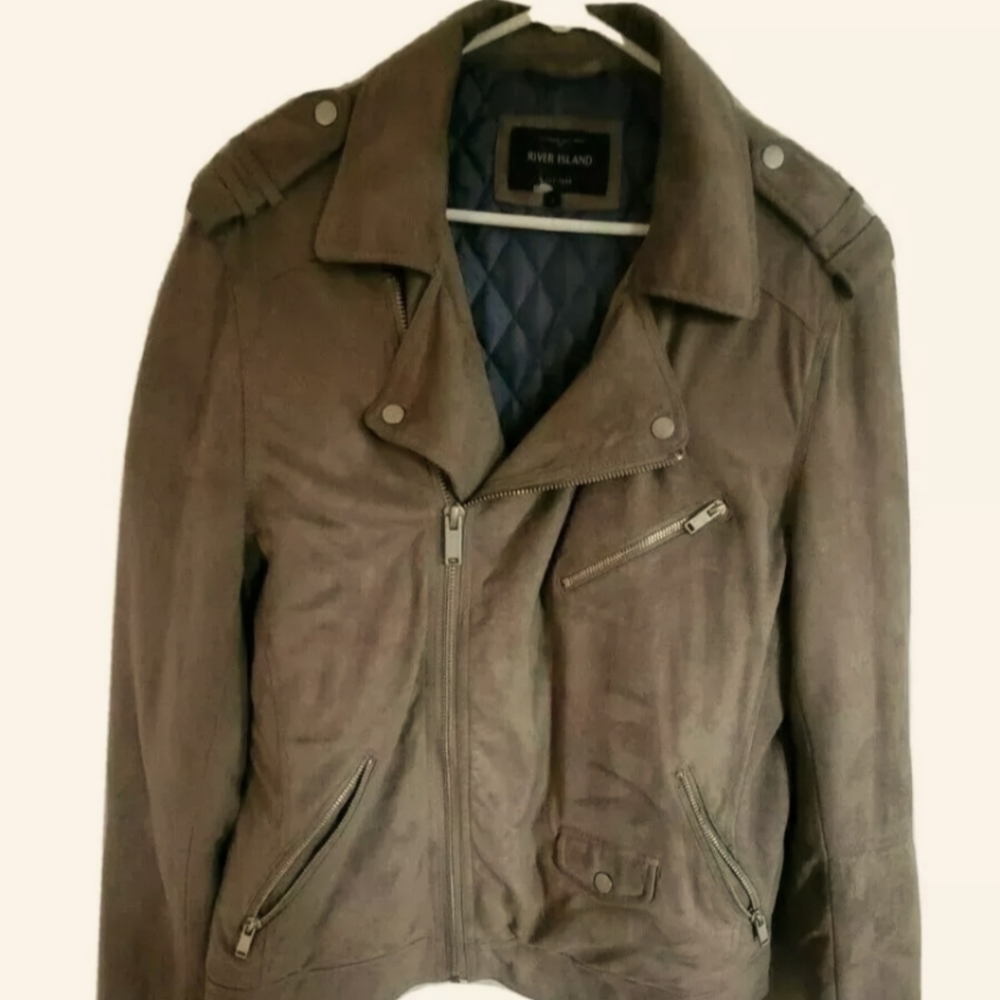 River Island Women Large Beige Wool Blend Asymmetric Zip Moto Style Jacket